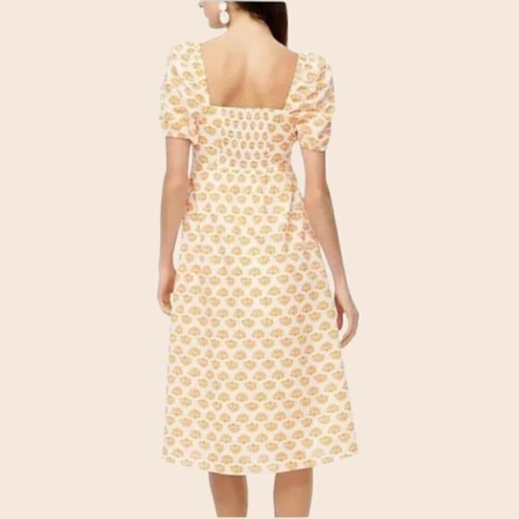 J. Crew Factory Orange Floral Puff-Sleeve Twist-Front Midi Dress Size 8 - Picture 3 of 15